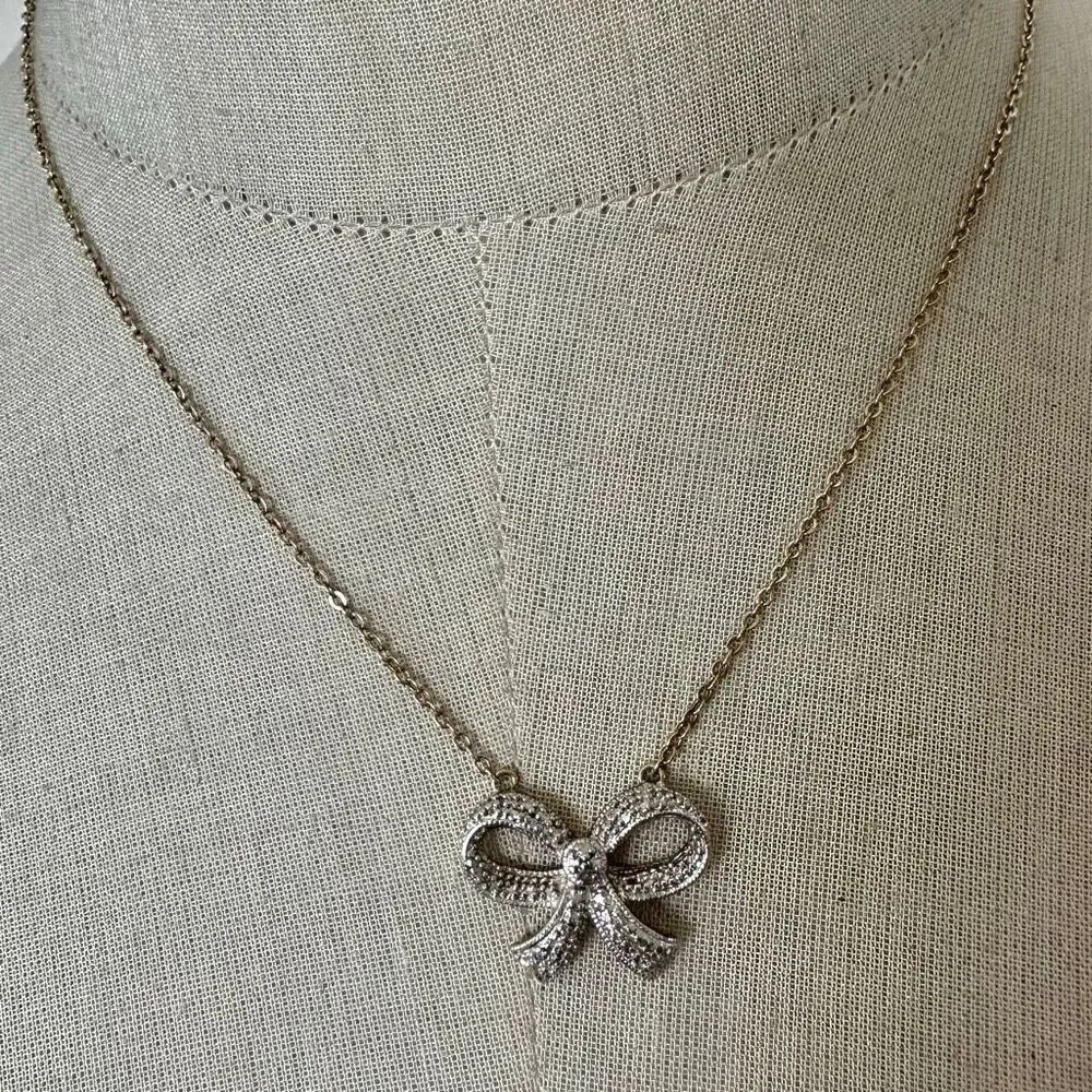 PAJ Silver and gold Tone Textured Bow Pendant Necklace - Picture 2 of 8